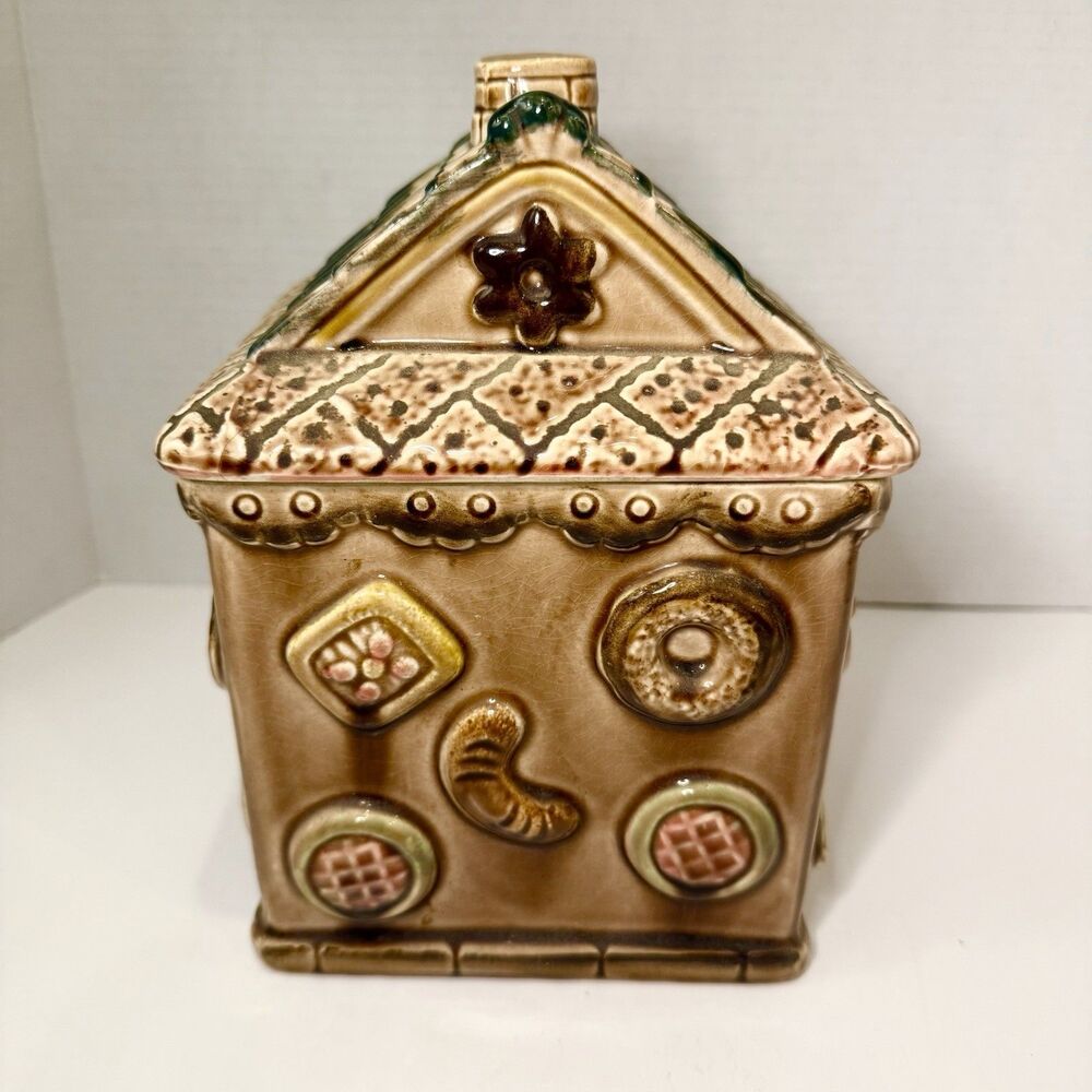 Vintage Cookie All Over Gingerbread House Cookie Jar Japan Fairy Tale Novelty